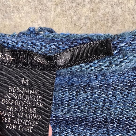 Blue Hooded Open Front Cardigan With Ruched Sleeves Knit Fabric Size M - Picture 3 of 6